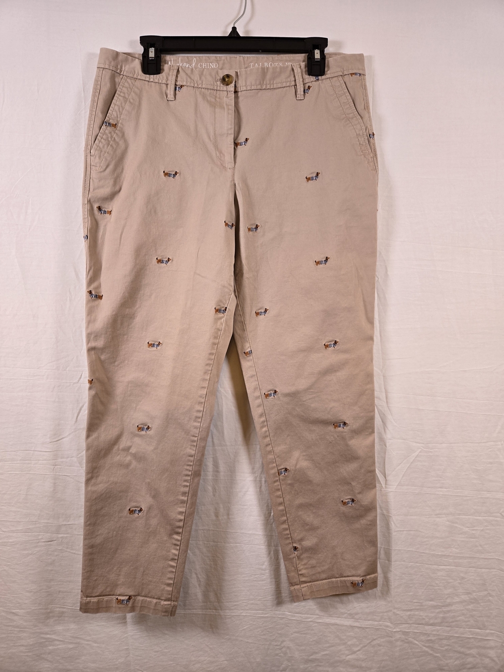 Talbots Cream Khaki Embroidered Doxie Chino Pants